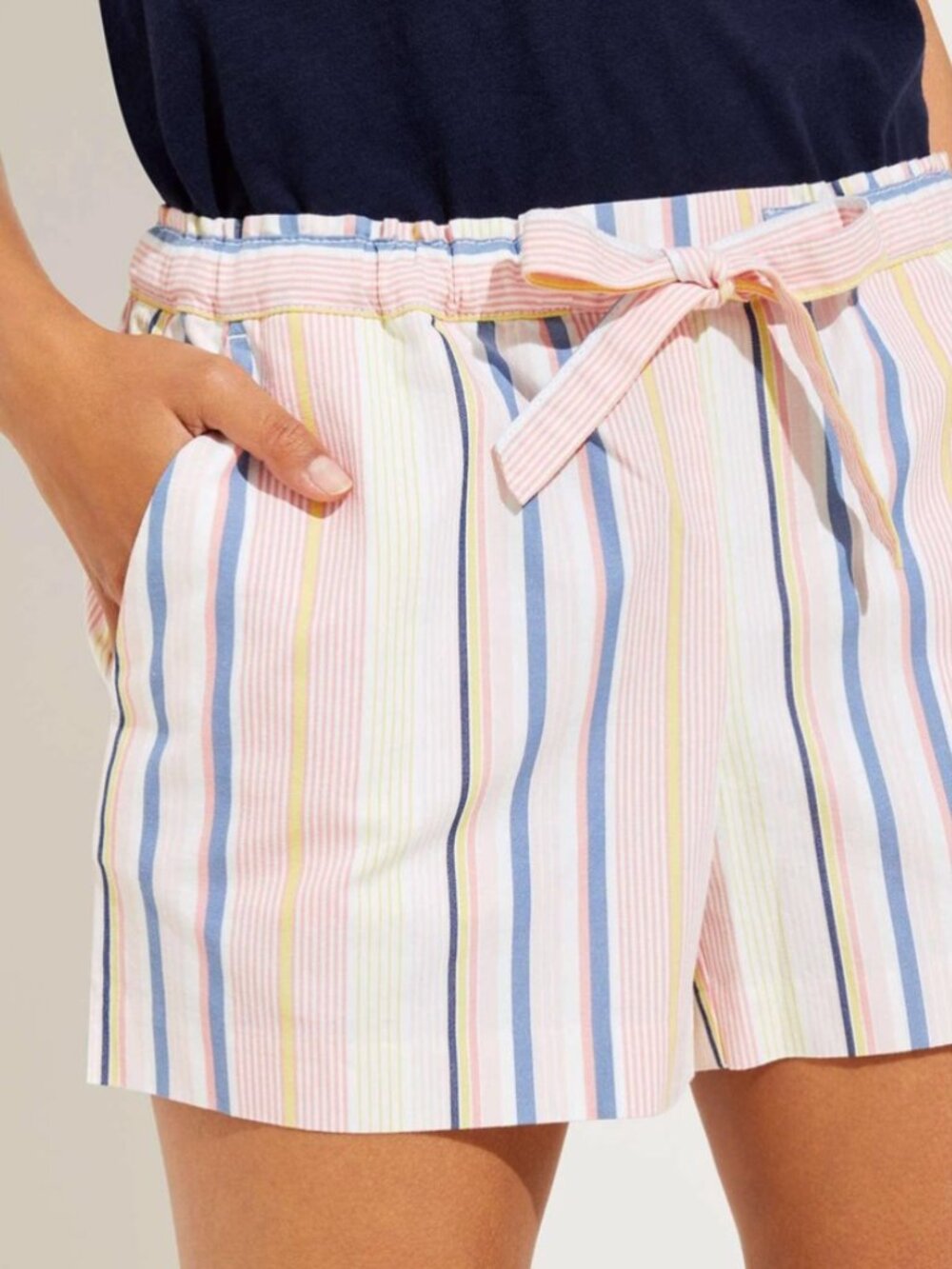 ANN TAYLOR LOFT Striped Tie Waist Shorts Pink White Blue 100% Cotton Boho Small